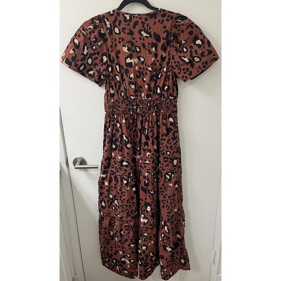 Anthropologie Maeve Somerset Maxi Dress Leopard Size Medium Brown short sleeve - Picture 7 of 8